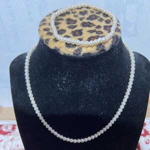 Petite Faux Pearl Necklace and Stretch Bracelet Set